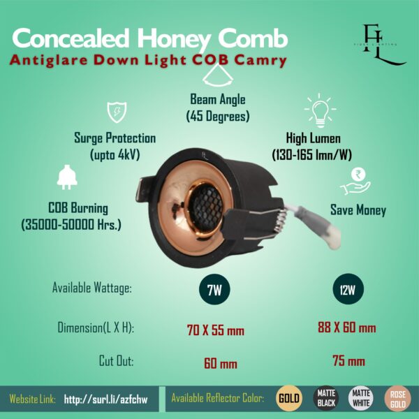 Concealed HoneyComb Antiglare Down Light COB Camry