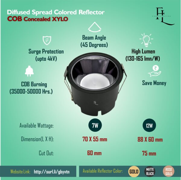 Diffused Spread Colored Reflector COB concealed XYLO