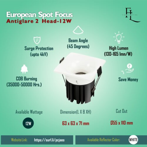 European Spot Focus Antiglare Single Head 12 WATT
